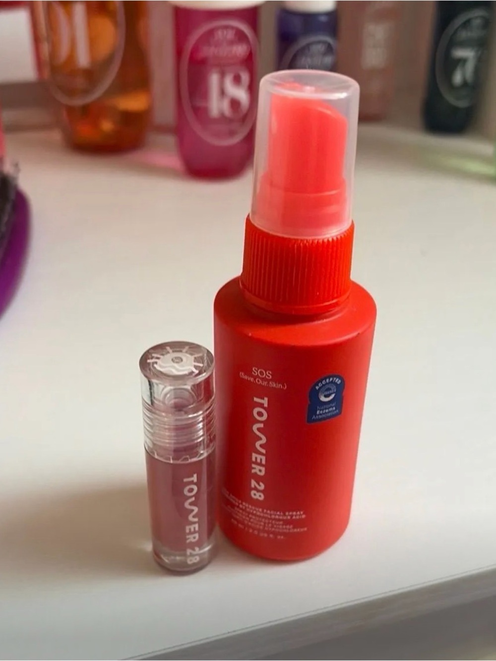 TOWER 28 SOS Protecting Facial Spray  and mini lip gloss